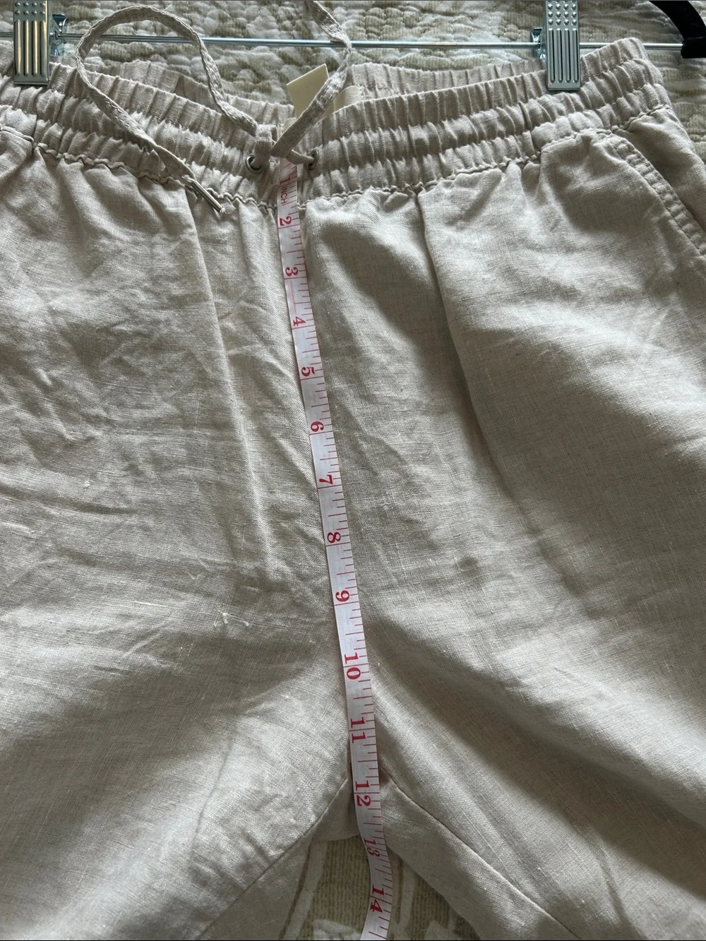 H&M Linen Blend Drawstring Jogger Pants Beige Size S Relaxed Casual
